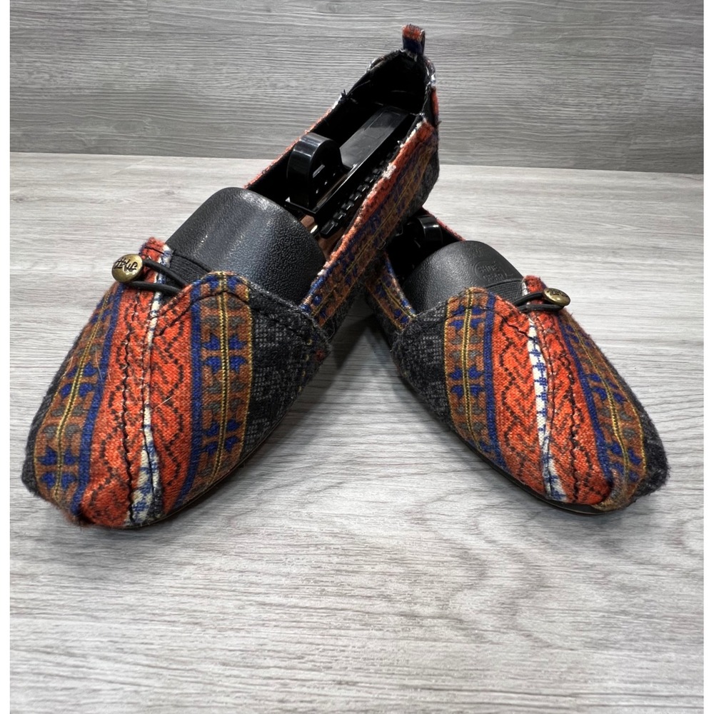 Textile Woven Loafers Size 9 Orange Blue Brown Casual Slip On Shoes